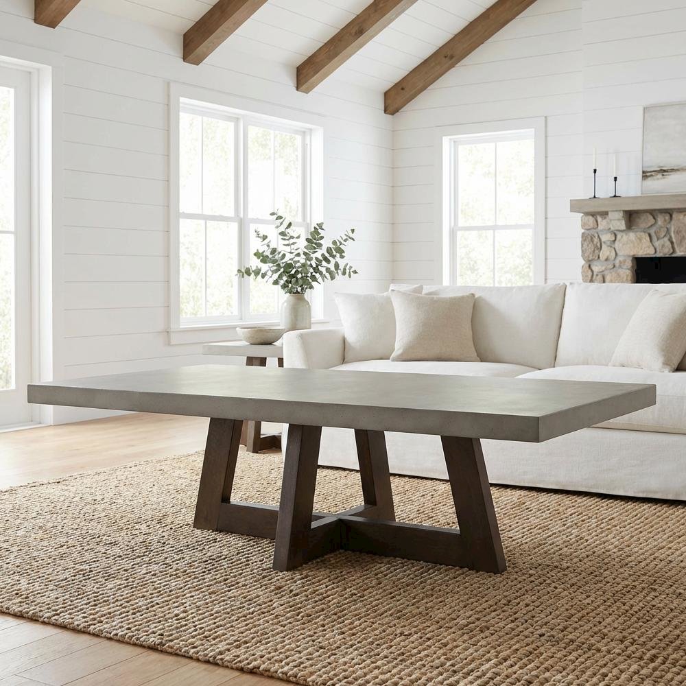 Grey Concrete and Dark Oak Coffee Table with Rectangular Top and Sturdy Design