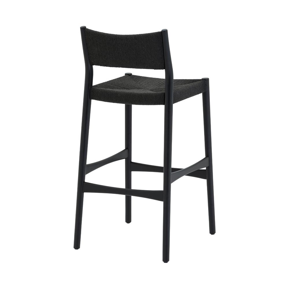 Erie Black Woven Paper Cord and Wood Bar Stool
