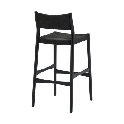Erie Black Woven Paper Cord and Wood Bar Stool