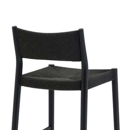 Erie Black Woven Paper Cord and Wood Bar Stool