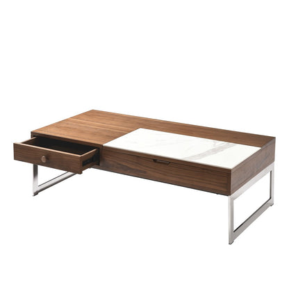Rectangular Lift-Top Coffee Table in Walnut Finish with Sintered Stone Panel