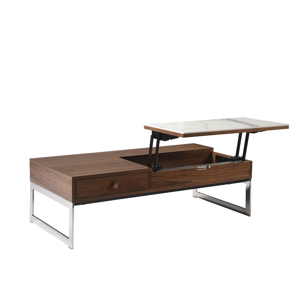 Rectangular Lift-Top Coffee Table in Walnut Finish with Sintered Stone Panel