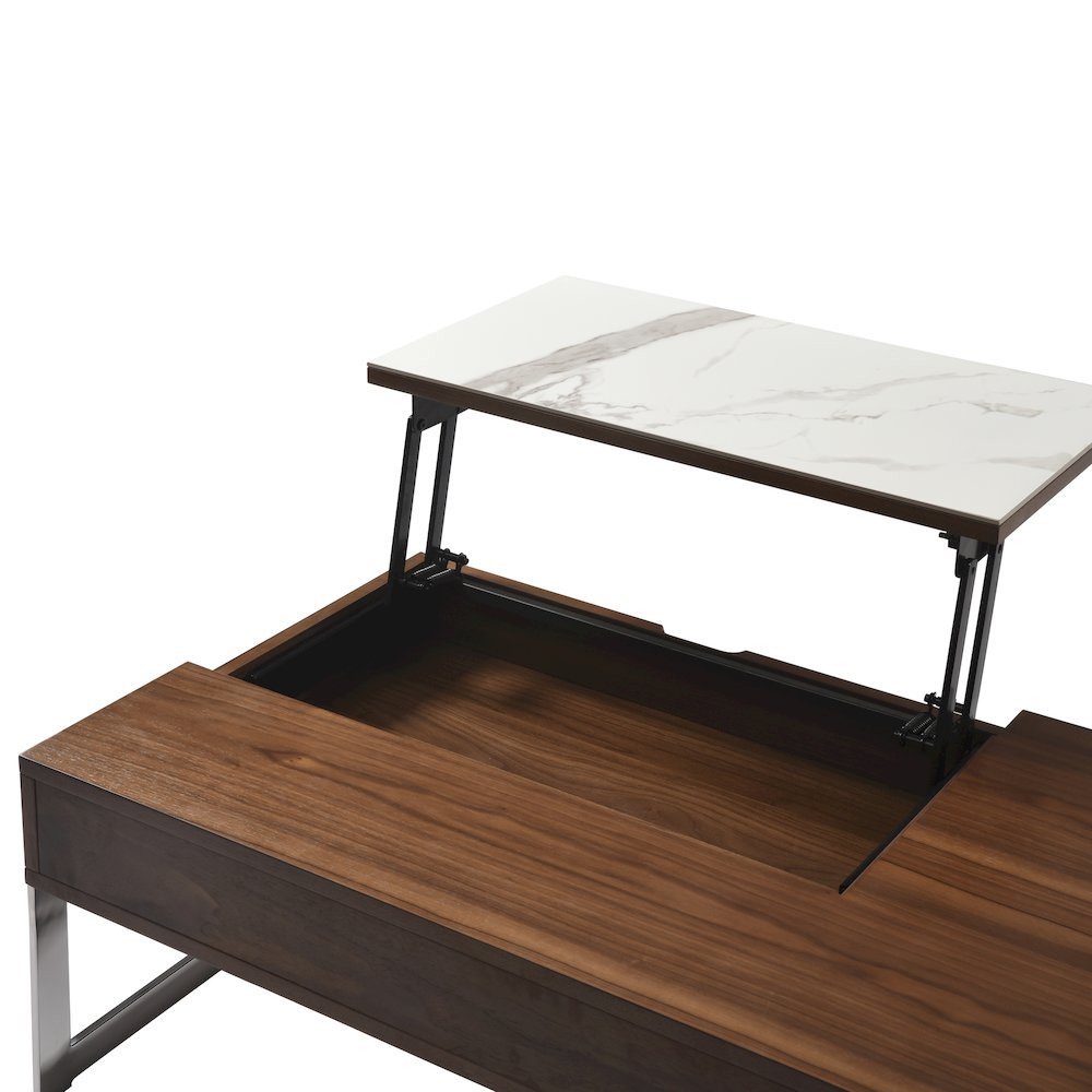 Rectangular Lift-Top Coffee Table in Walnut Finish with Sintered Stone Panel