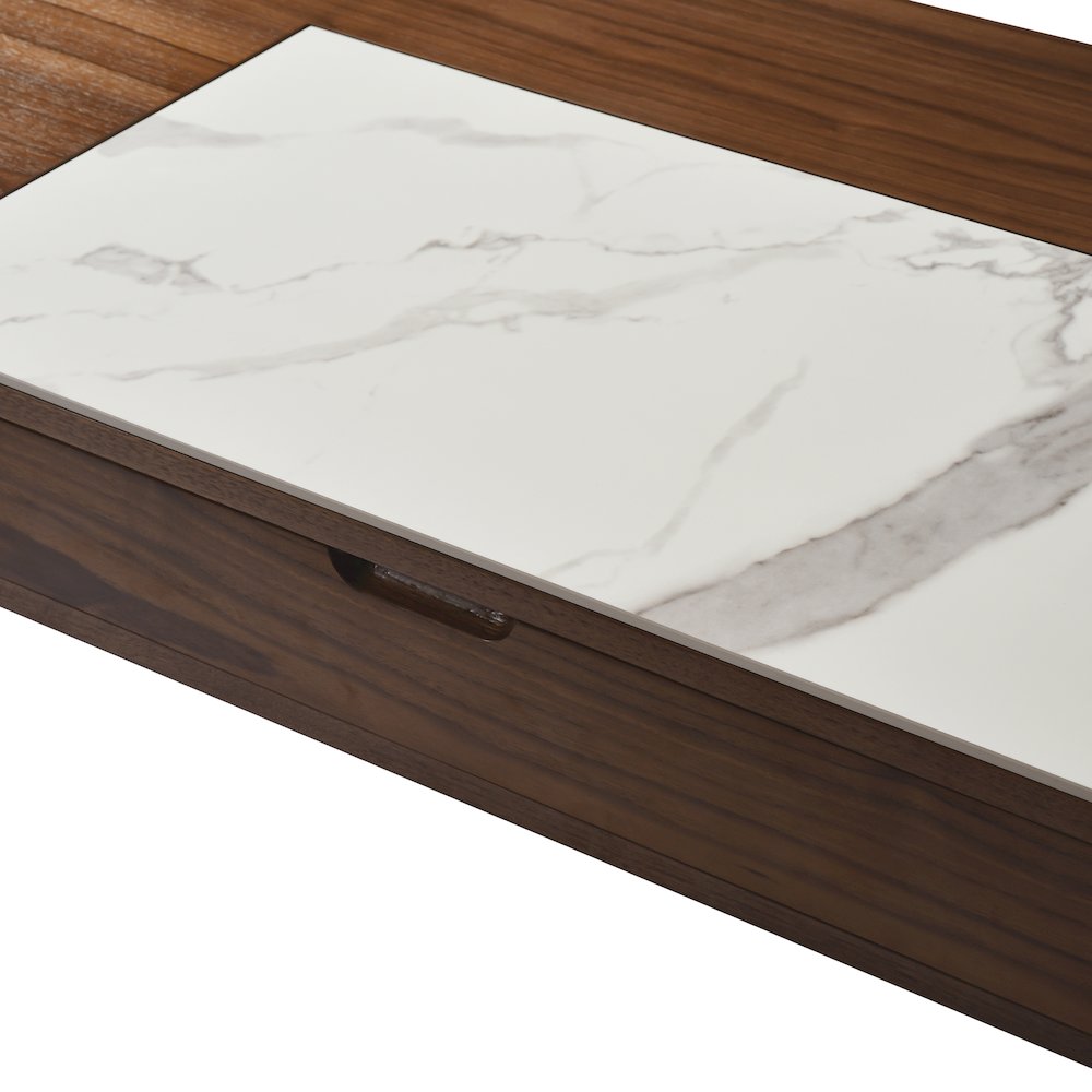 Rectangular Lift-Top Coffee Table in Walnut Finish with Sintered Stone Panel
