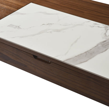 Rectangular Lift-Top Coffee Table in Walnut Finish with Sintered Stone Panel