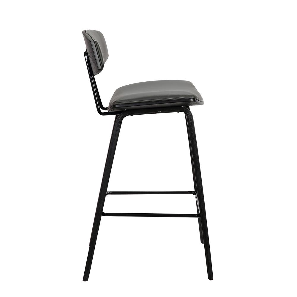 Bar Height Gray Faux Leather and Black Wood Mid-Century Modern Bar Stool