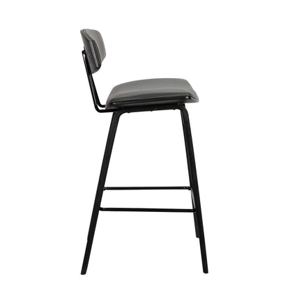Bar Height Gray Faux Leather and Black Wood Mid-Century Modern Bar Stool