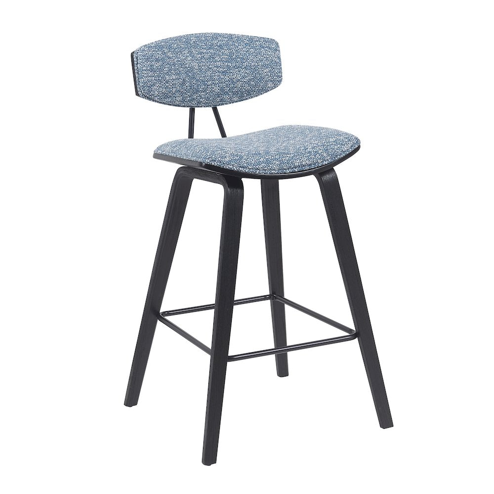 Swivel Counter Height Bar Stool with Speckled Blue Upholstered Seat