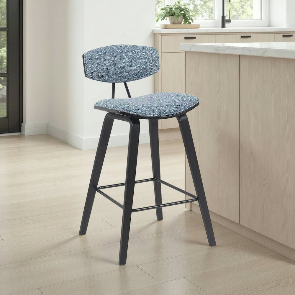 Swivel Counter Height Bar Stool with Speckled Blue Upholstered Seat