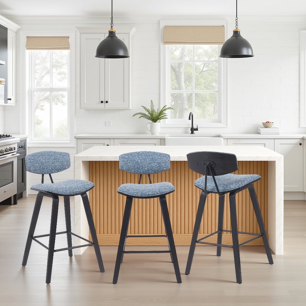 Swivel Counter Height Bar Stool with Speckled Blue Upholstered Seat