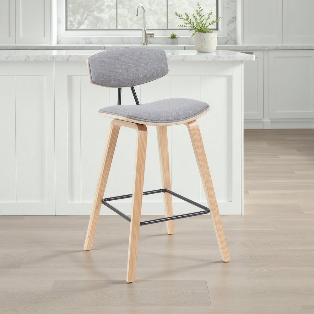 Swivel Counter Height Bar Stool with Grey Upholstered Seat