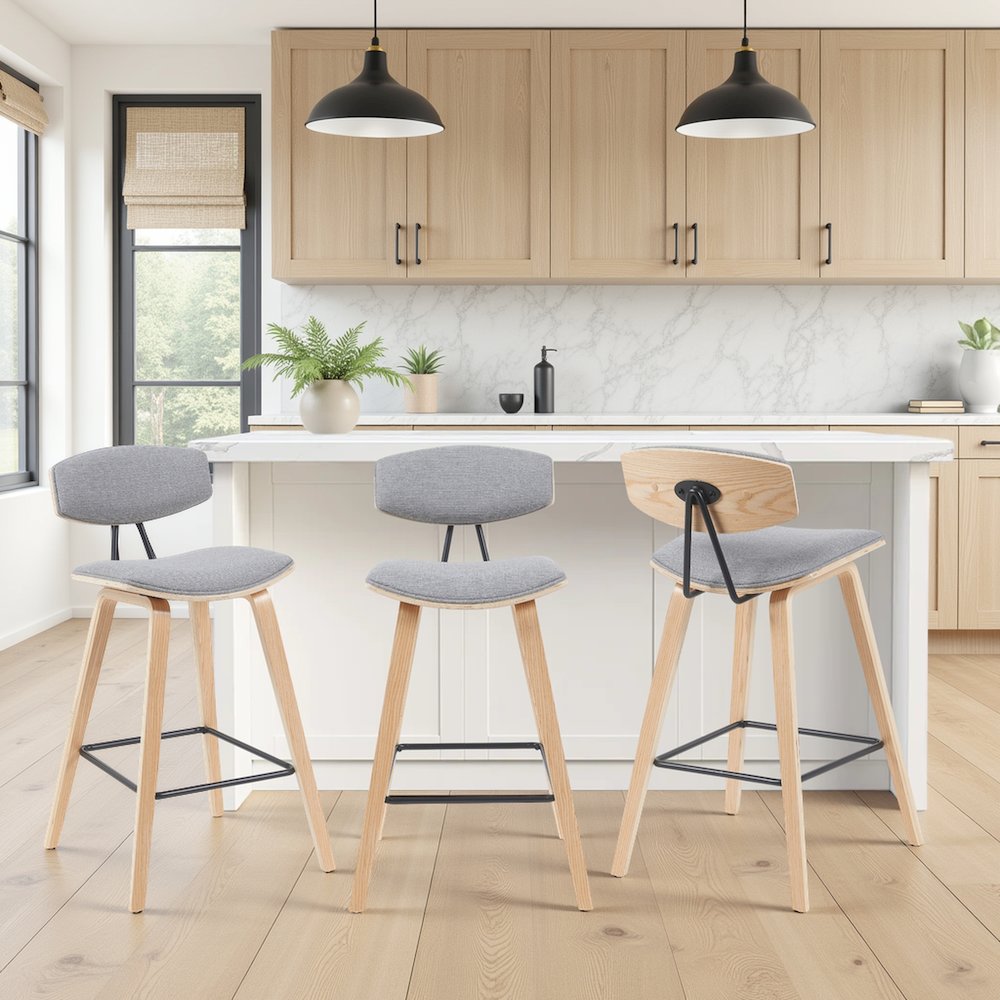 Swivel Counter Height Bar Stool with Grey Upholstered Seat