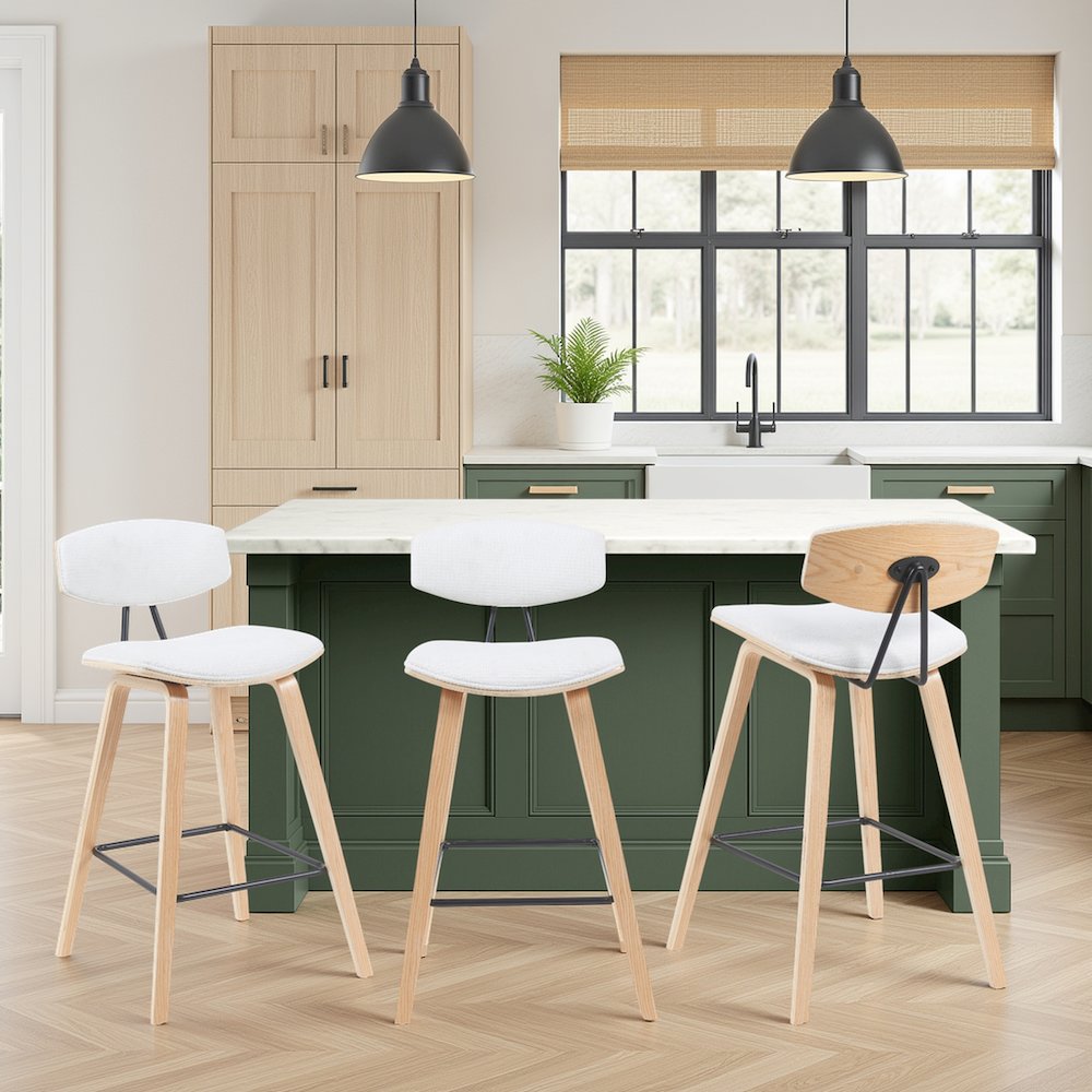 Swivel Counter Height Bar Stool with White Upholstered Seat