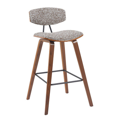 Swivel Bar Height Stool with Speckled Brown Upholstered Seat, Walnut Wood Frame