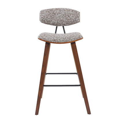 Swivel Bar Height Stool with Speckled Brown Upholstered Seat, Walnut Wood Frame