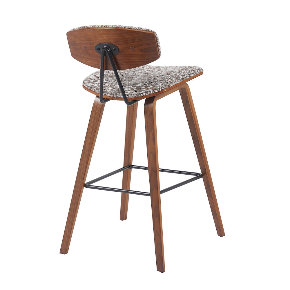 Swivel Bar Height Stool with Speckled Brown Upholstered Seat, Walnut Wood Frame