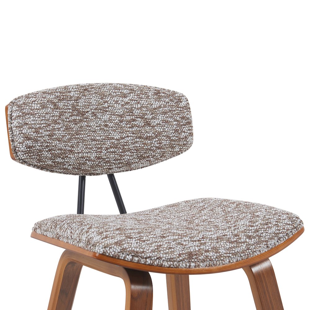 Swivel Bar Height Stool with Speckled Brown Upholstered Seat, Walnut Wood Frame