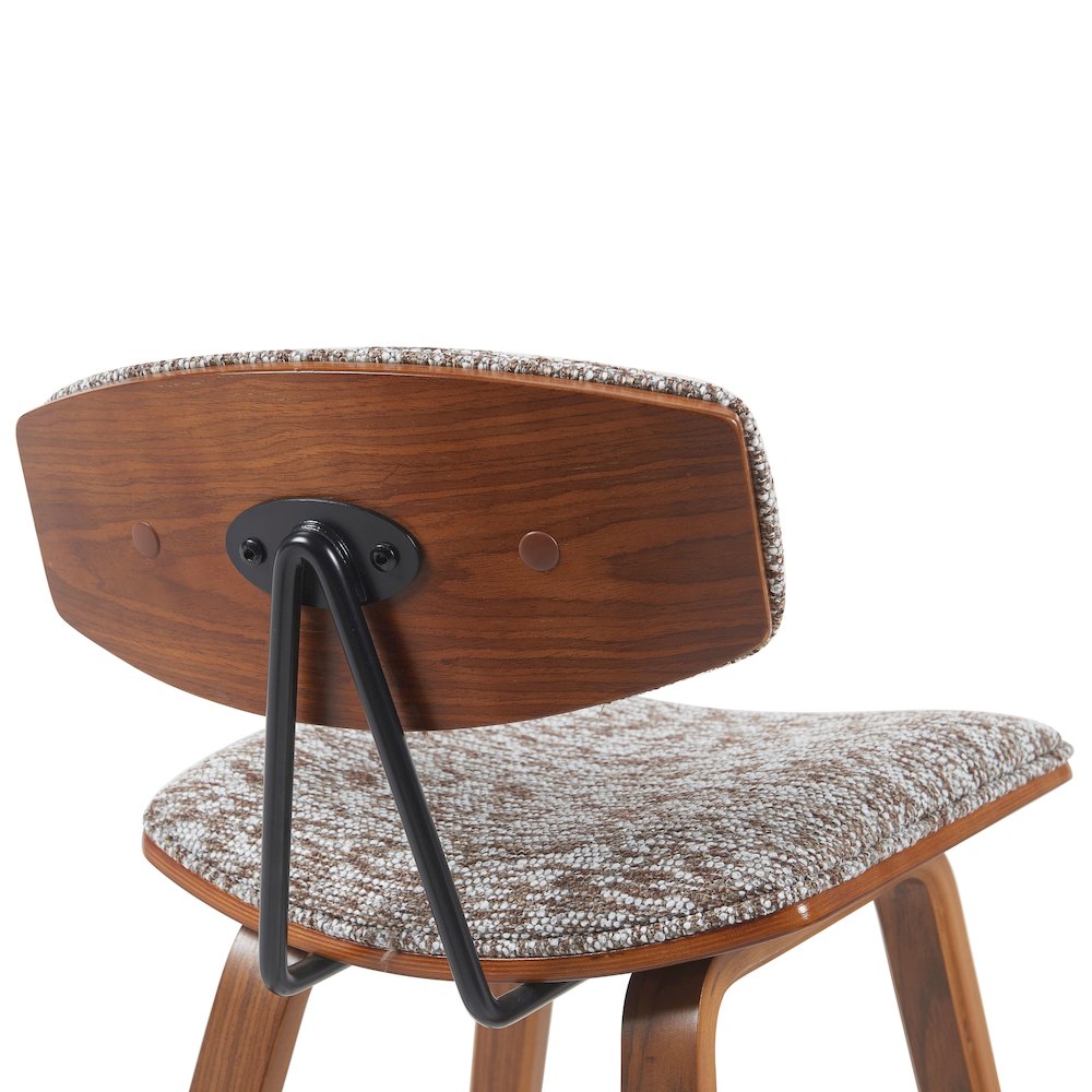 Swivel Bar Height Stool with Speckled Brown Upholstered Seat, Walnut Wood Frame