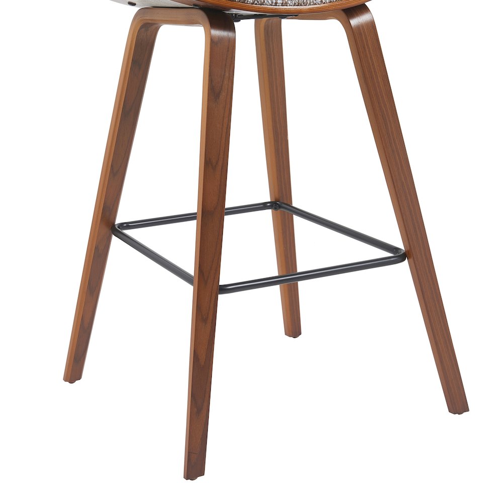 Swivel Bar Height Stool with Speckled Brown Upholstered Seat, Walnut Wood Frame