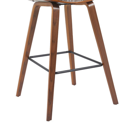 Swivel Bar Height Stool with Speckled Brown Upholstered Seat, Walnut Wood Frame