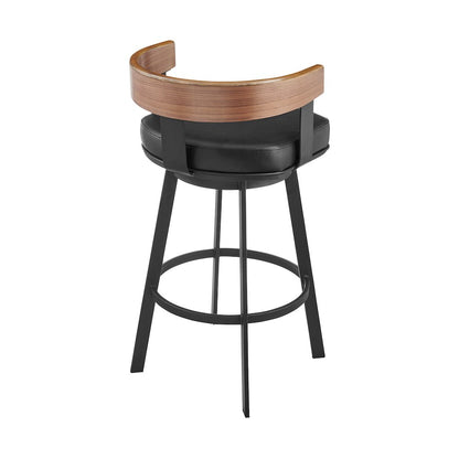 Idris 30" Swivel Bar Stool in Black Iron with Walnut Finish