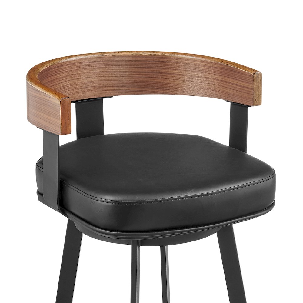 Idris 30" Swivel Bar Stool in Black Iron with Walnut Finish