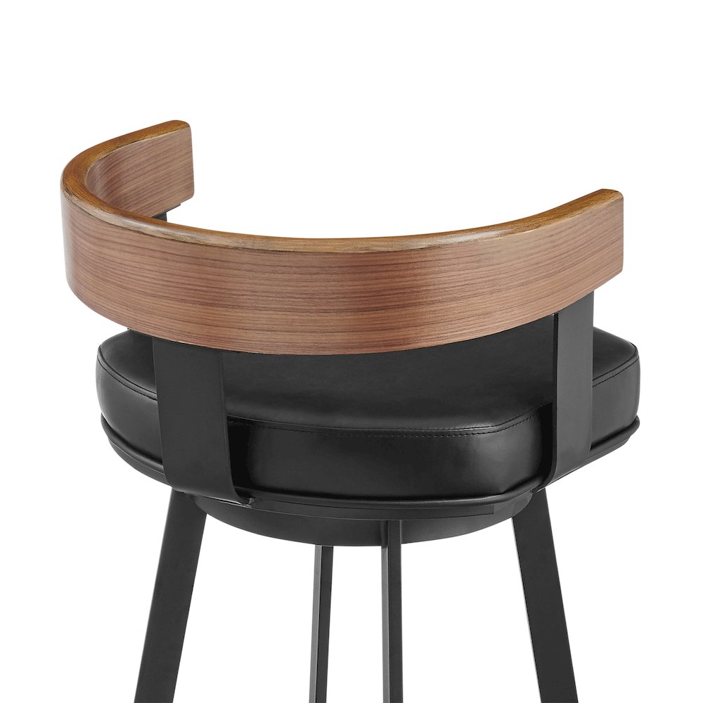 Idris 30" Swivel Bar Stool in Black Iron with Walnut Finish