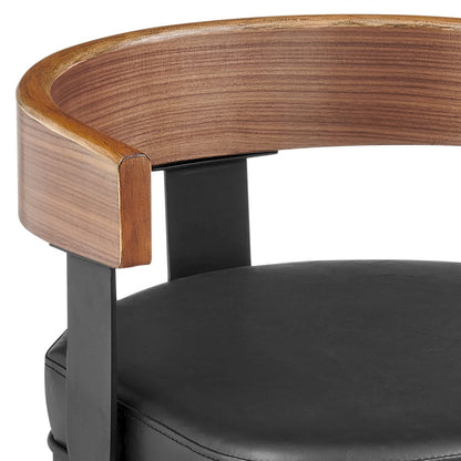 Idris 30" Swivel Bar Stool in Black Iron with Walnut Finish