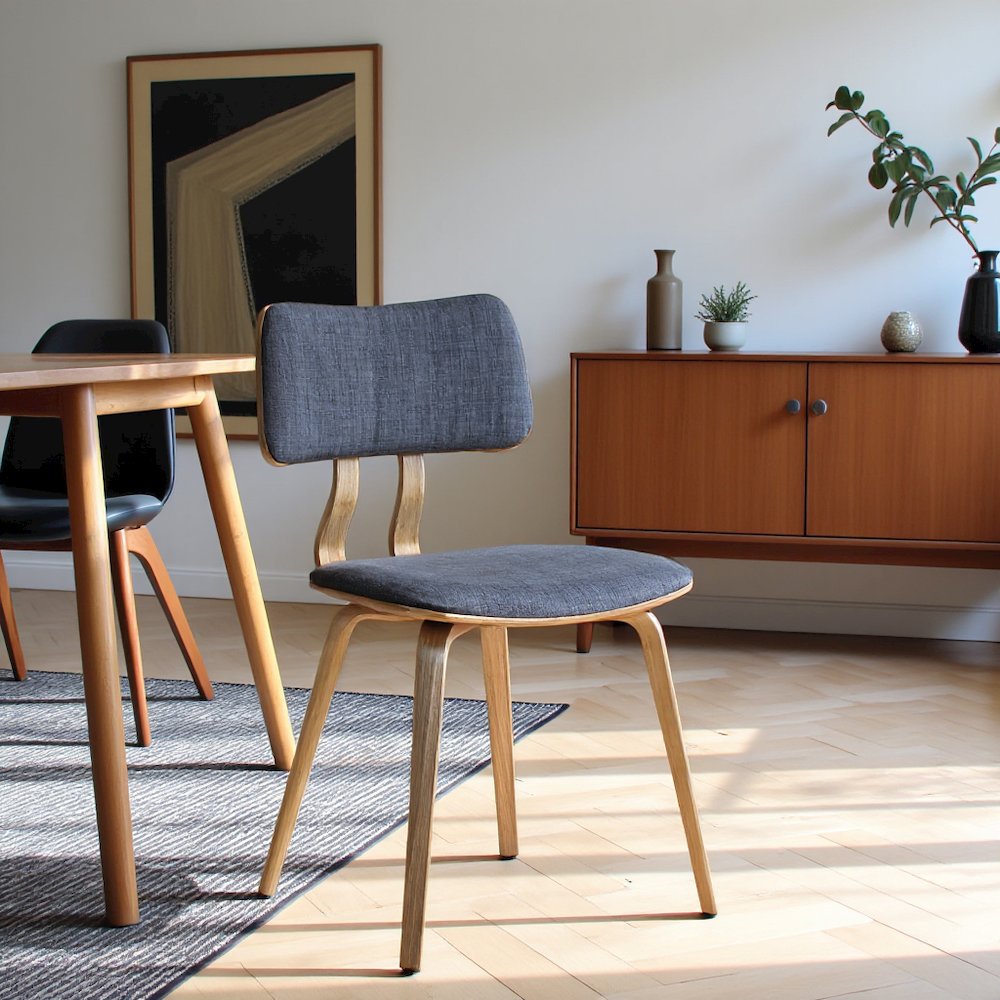 Modern Mid-Century Dining Chair with Walnut Wood Frame and Charcoal Fabric