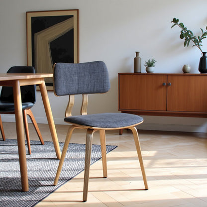 Modern Mid-Century Dining Chair with Walnut Wood Frame and Charcoal Fabric