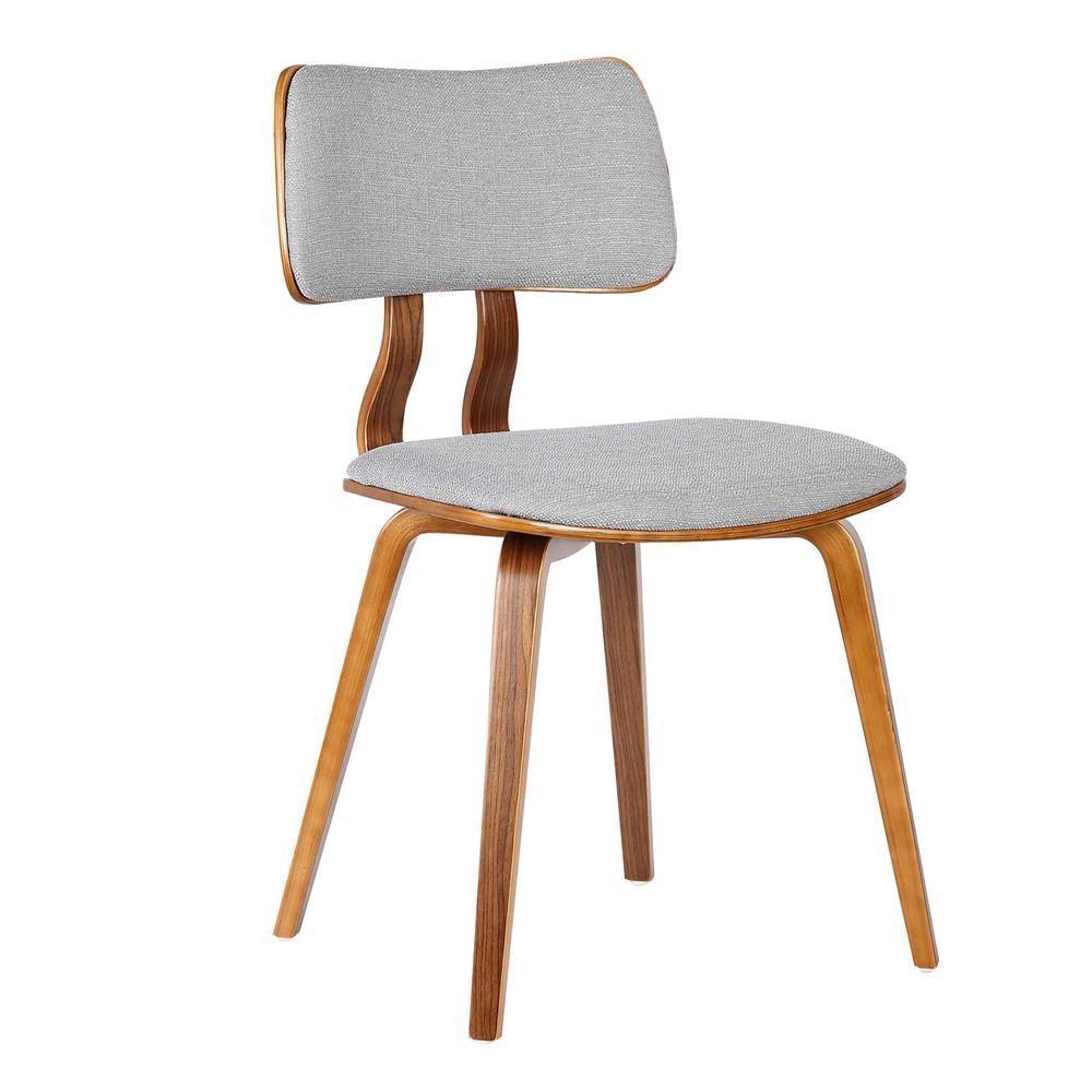 Mid-Century Walnut Dining Chair with Gray Fabric and Butterfly Design
