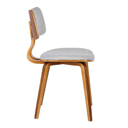 Mid-Century Walnut Dining Chair with Gray Fabric and Butterfly Design