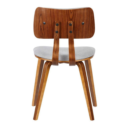 Mid-Century Walnut Dining Chair with Gray Fabric and Butterfly Design