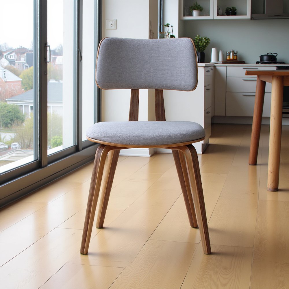 Mid-Century Walnut Dining Chair with Gray Fabric and Butterfly Design