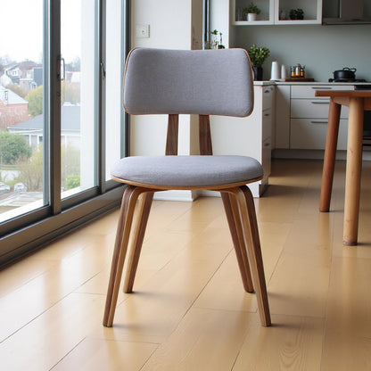 Mid-Century Walnut Dining Chair with Gray Fabric and Butterfly Design