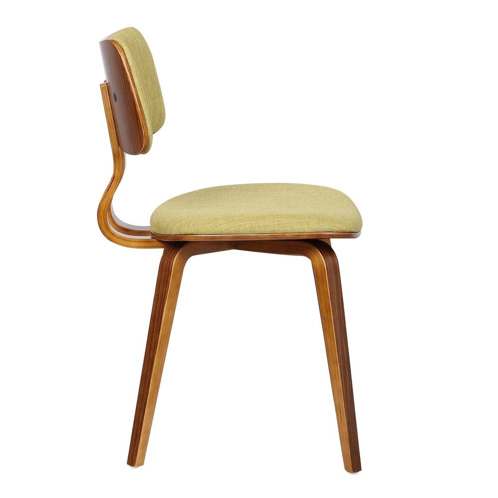 Mid-Century Modern Chair in Walnut Wood with Green Fabric Upholstery