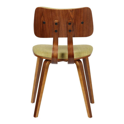 Mid-Century Modern Chair in Walnut Wood with Green Fabric Upholstery