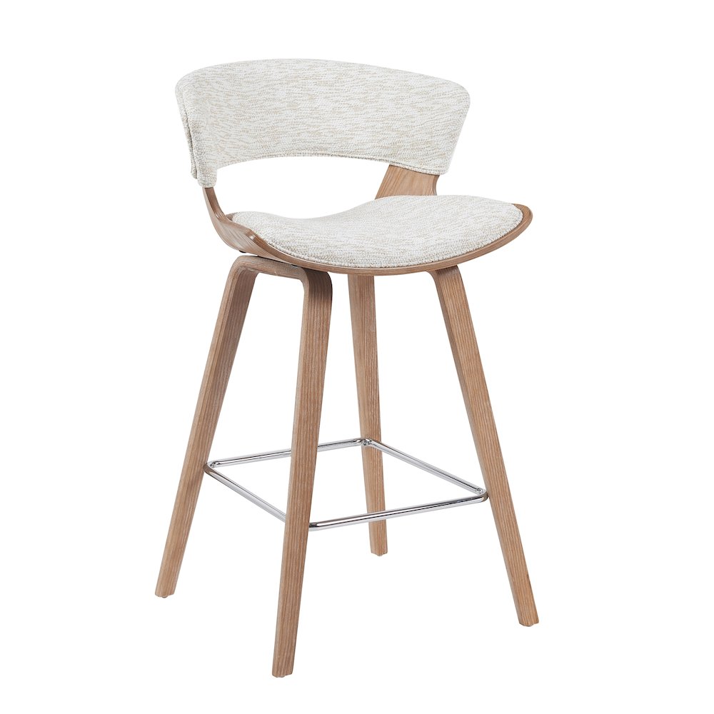 Counter Height Bar Stool in White Wash Finish with Oatmeal Upholstered Seat