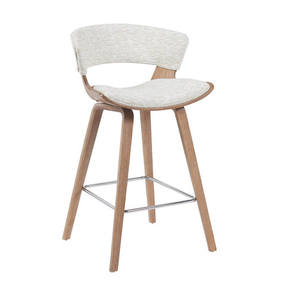 Counter Height Bar Stool in White Wash Finish with Oatmeal Upholstered Seat