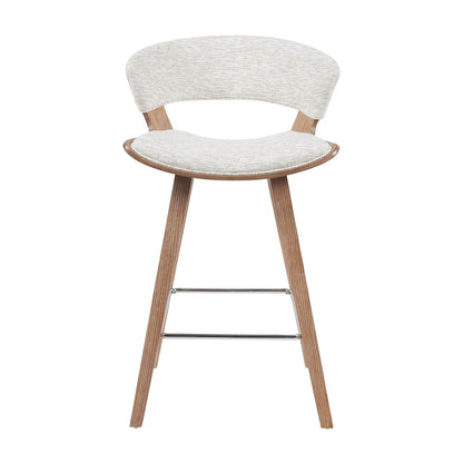 Counter Height Bar Stool in White Wash Finish with Oatmeal Upholstered Seat