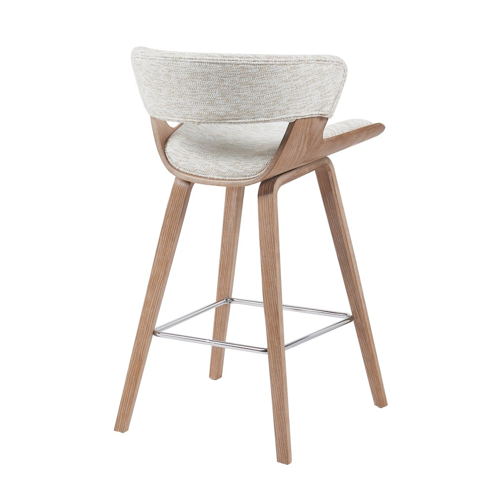 Counter Height Bar Stool in White Wash Finish with Oatmeal Upholstered Seat