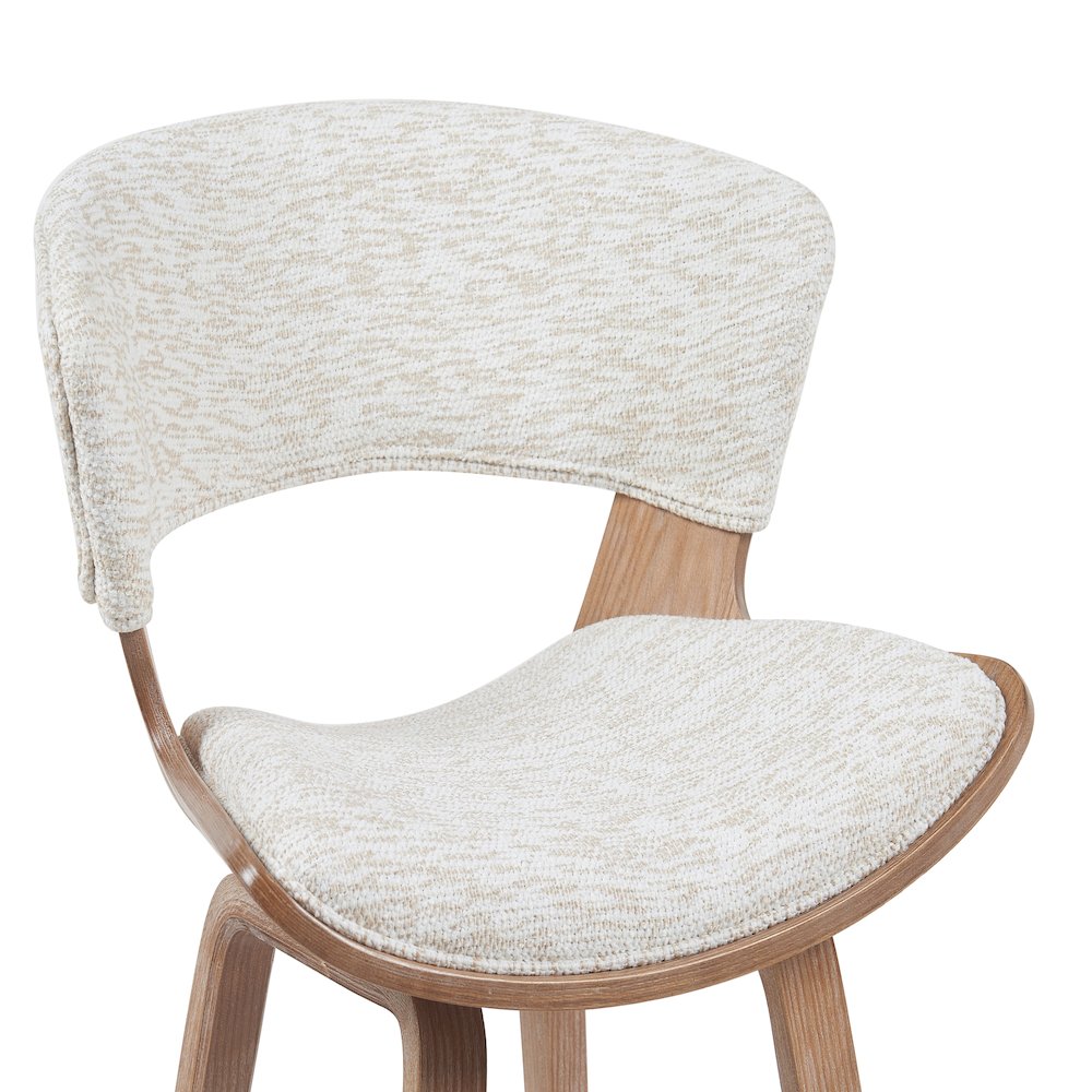 Counter Height Bar Stool in White Wash Finish with Oatmeal Upholstered Seat