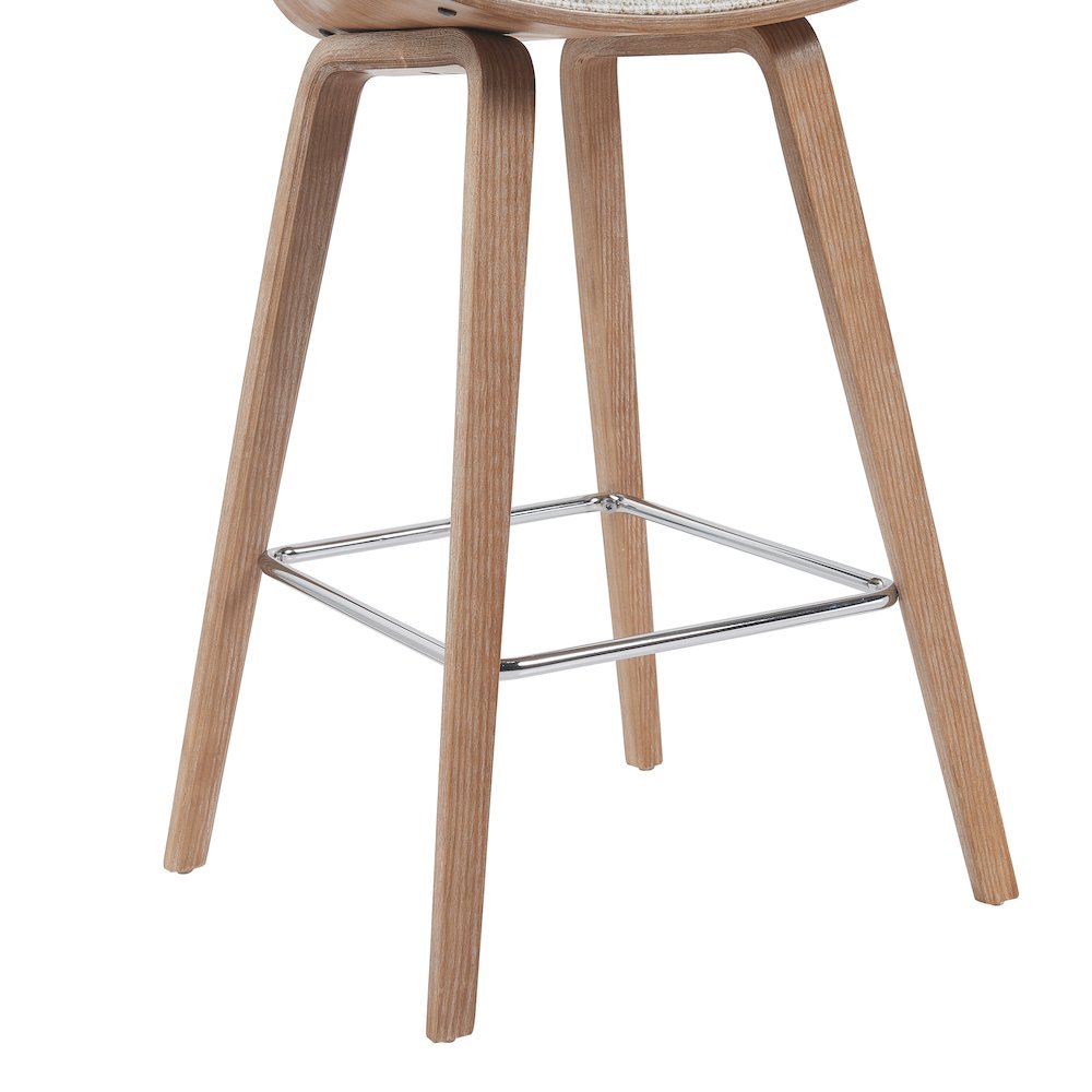 Counter Height Bar Stool in White Wash Finish with Oatmeal Upholstered Seat