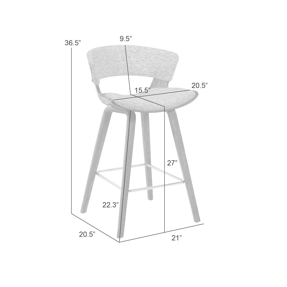 Counter Height Bar Stool in White Wash Finish with Oatmeal Upholstered Seat