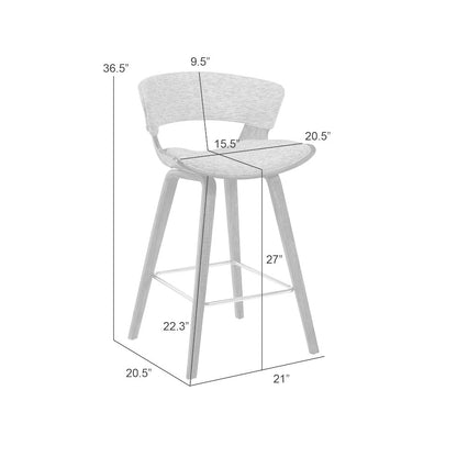 Counter Height Bar Stool in White Wash Finish with Oatmeal Upholstered Seat