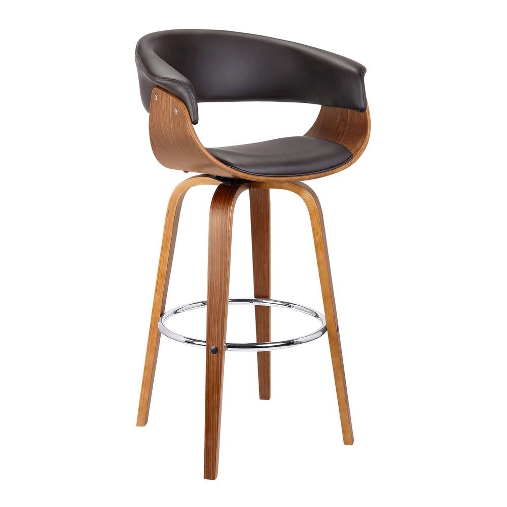 Mid-Century Swivel Bar Stool with Adjustable Height and Walnut Finish