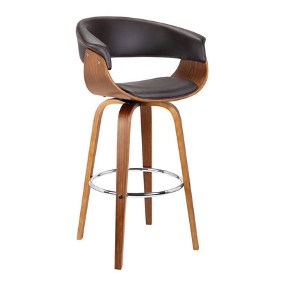 Mid-Century Swivel Bar Stool with Adjustable Height and Walnut Finish