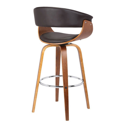 Mid-Century Swivel Bar Stool with Adjustable Height and Walnut Finish