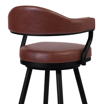 Justin 26" Counter Height Barstool in a Black Powder Coated Finish and Vintage Coffee Faux Leather