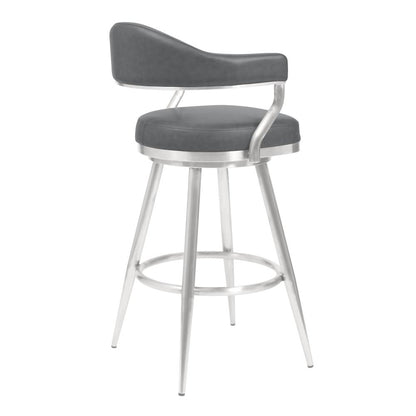 Justin 26" Counter Height Barstool in Brushed Stainless Steel and Vintage Grey Faux Leather